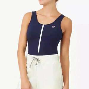 Fila Carlotta Navy Bodycon Atheleisure Workout Sportswear bodysuit Sz XL